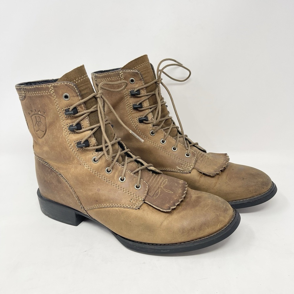 Ariat Heritage Roper Lacer Kiltie Boots Womens 7.5C Brown Leather Tassel Western